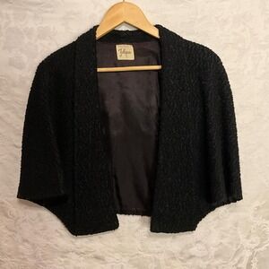 Vintage 1960's Filipa Textured Black Shrug Women's Evening Cocktail Wrap Coverup